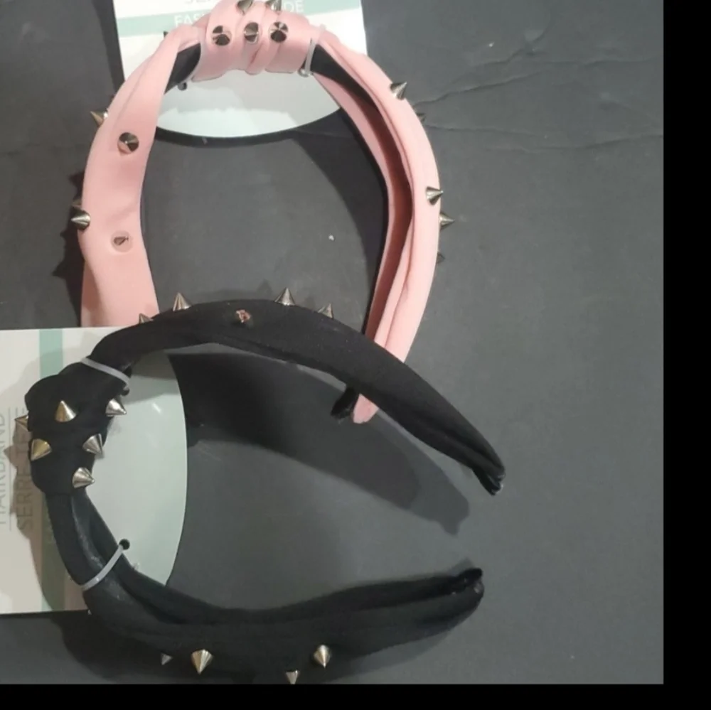 2pack Pink and black‎ fabric spiky metal studded knotted headbands new